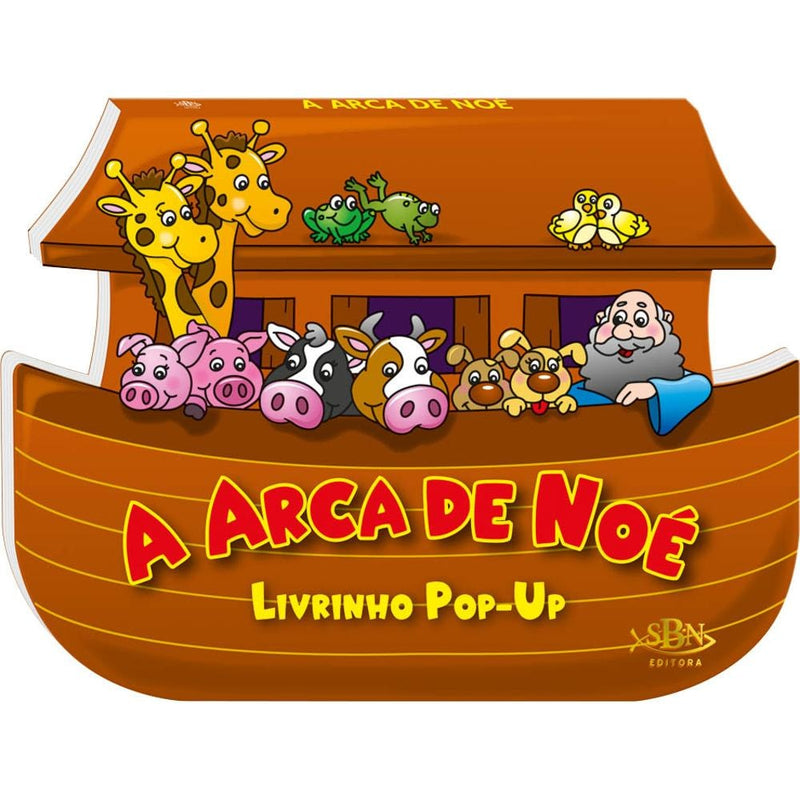 Livrinho Pop-Up "A Arca de Noé" da Inc. The Clever Factory, capa em formato de arca com animais e Noé. — Plenitude
