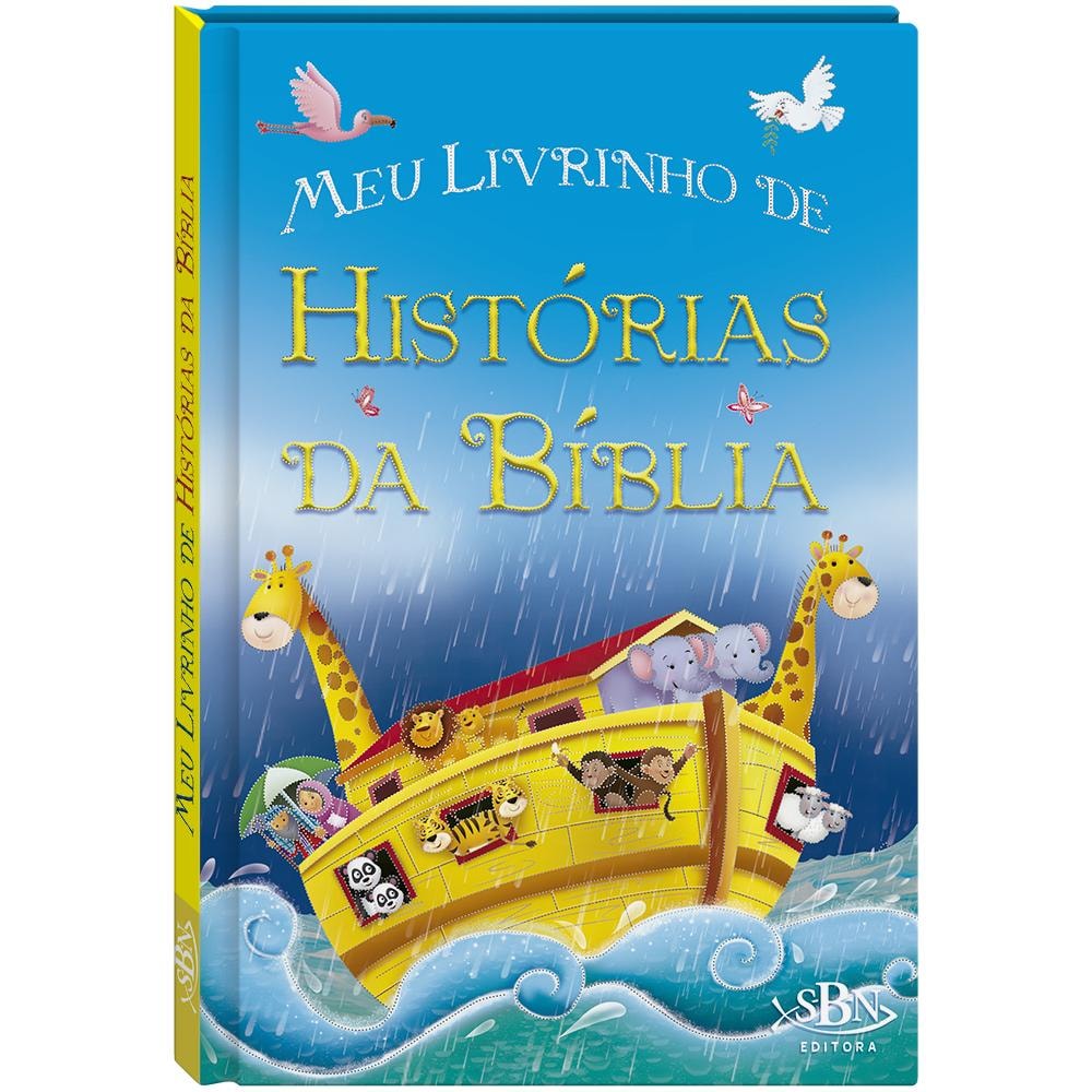 Livro "Meu Livrinho de Histórias da Bíblia" de Ana Cristina de Mattos Ribeiro, capa azul com a Arca de Noé. — Plenitude