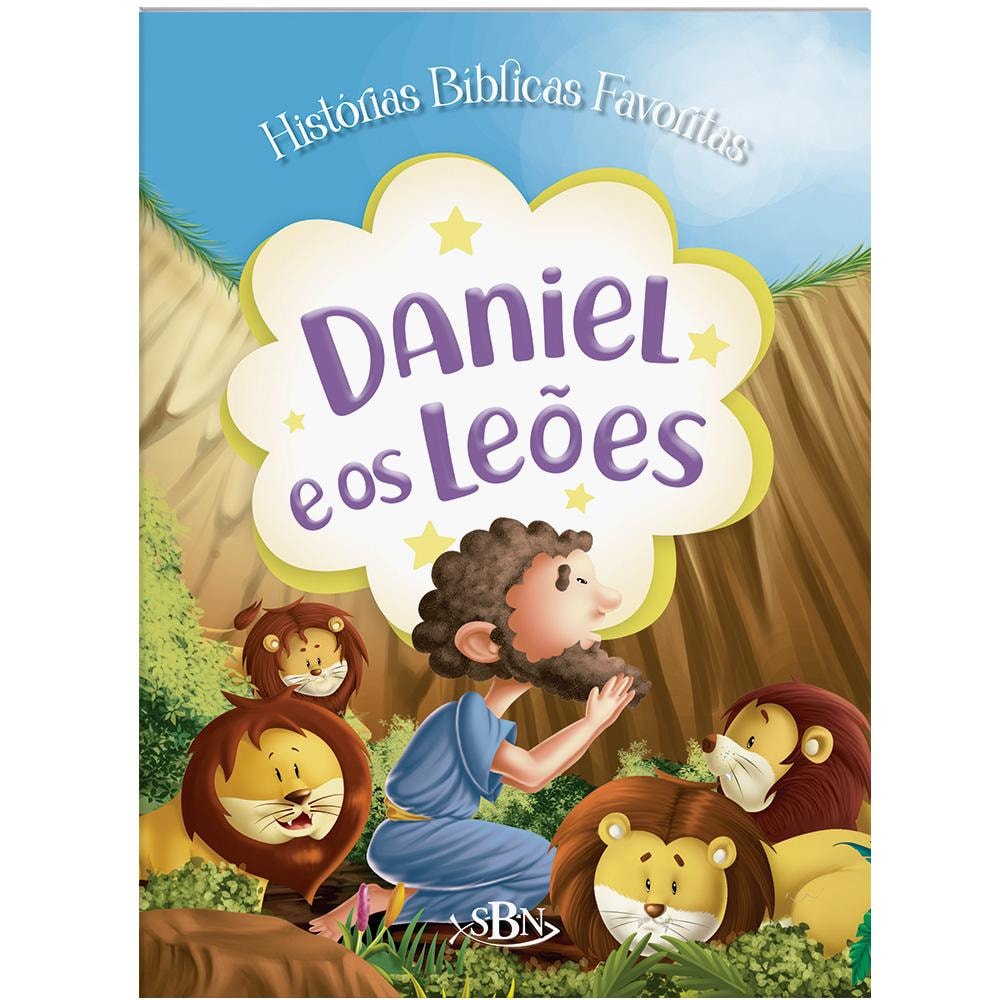 Livro infantil: Daniel e Os Leões, da Little Pearl Books. Capa ilustrada com Daniel e leões. — Plenitude