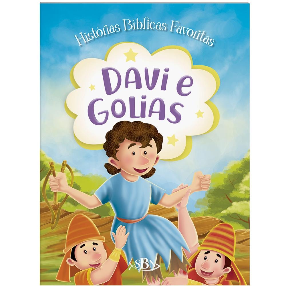 Livro infantil: Davi e Golias, da Little Pearl Books. Capa ilustrada com Davi segurando uma funda. — Plenitude