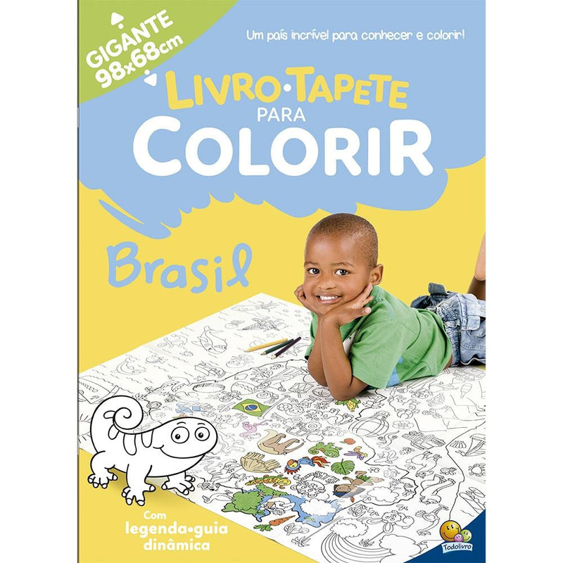 Livro-Tapete para Colorir "Brasil" da Todolivro, capa com menino sorrindo e mapa do Brasil. — Plenitude