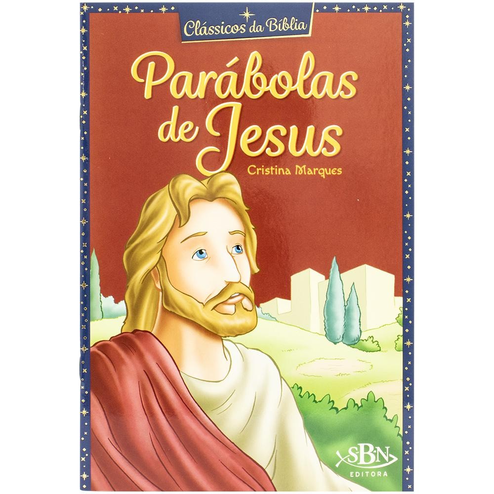Livro Clássicos da Bíblia: Parábolas de Jesus, por Cristina Marques. Capa vermelha com ilustração de Jesus olhando para cima. — Plenitude