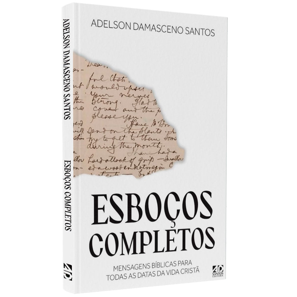 Livro Esboços Completos, Adelson Damasceno Santos, capa branca com texto manuscrito. — Plenitude