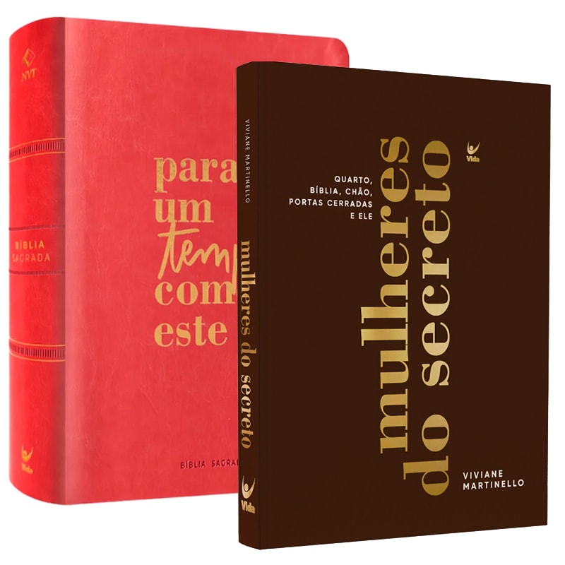Kit com Bíblia Mulheres NVT vermelha e livro "Mulheres do Secreto" de Viviane Martinello. — Plenitude