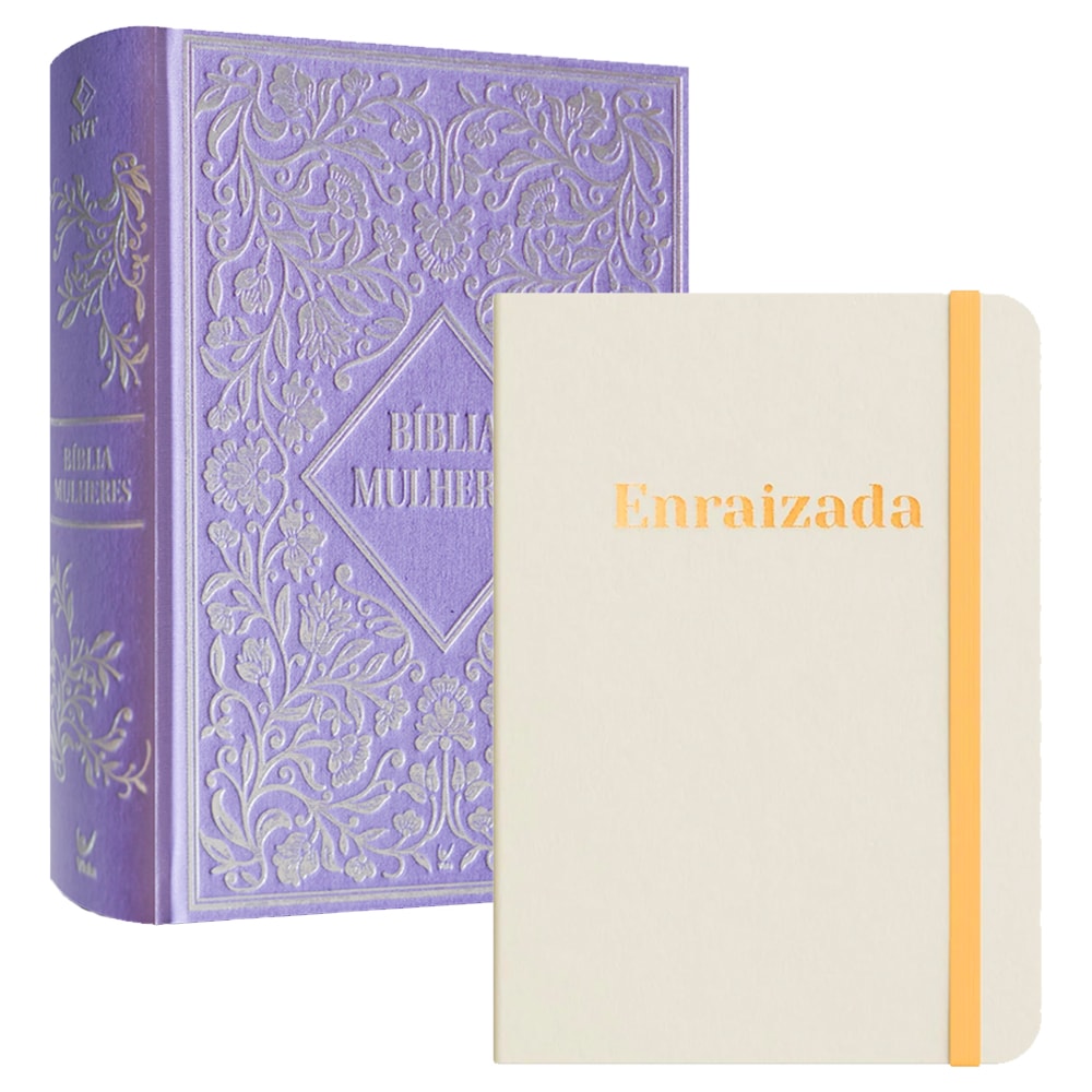 Kit Com Ele, Todos os Dias de Viviane Martinello, Bíblia Mulheres NVT lilás e caderno "Enraizada" bege. — Plenitude