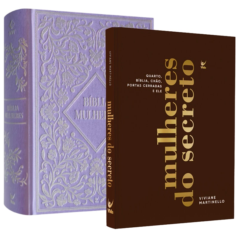 Kit Chamada ao Secreto de Viviane Martinello, Bíblia Mulheres NVT lilás e livro "mulheres do secreto" marrom. — Plenitude
