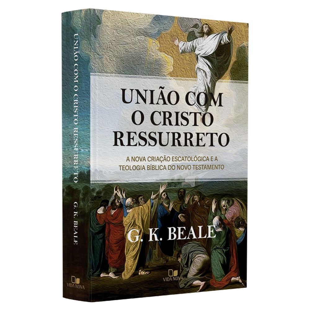 Livro União Com o Cristo Ressurreto, capa com pintura de Jesus subindo aos céus e pessoas olhando. — Plenitude