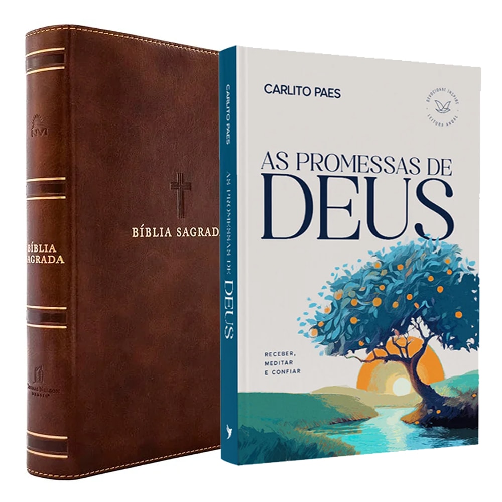Kit Dia dos Pais: Bíblia Sagrada Couro Soft Marrom e "As Promessas de Deus" de Carlito Paes. — Plenitude
