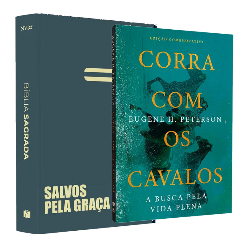 Kit Dia dos Pais - Corra Com Os Cavalos + Bíblia Sagrada Capa Cruz | NVI | Capa Brochura Verde