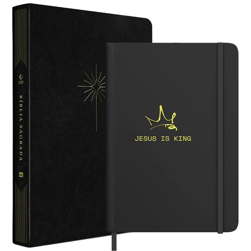 Kit Dia dos Pais: Bíblia Slim Filament preta e caderno preto "Jesus is King". — Plenitude