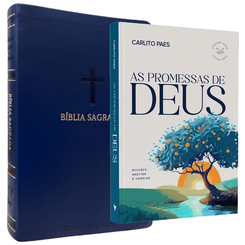 Kit Dia dos Pais: Bíblia Sagrada ARC Letra Hipergigante azul e "As Promessas de Deus" de Carlito Paes. — Plenitude