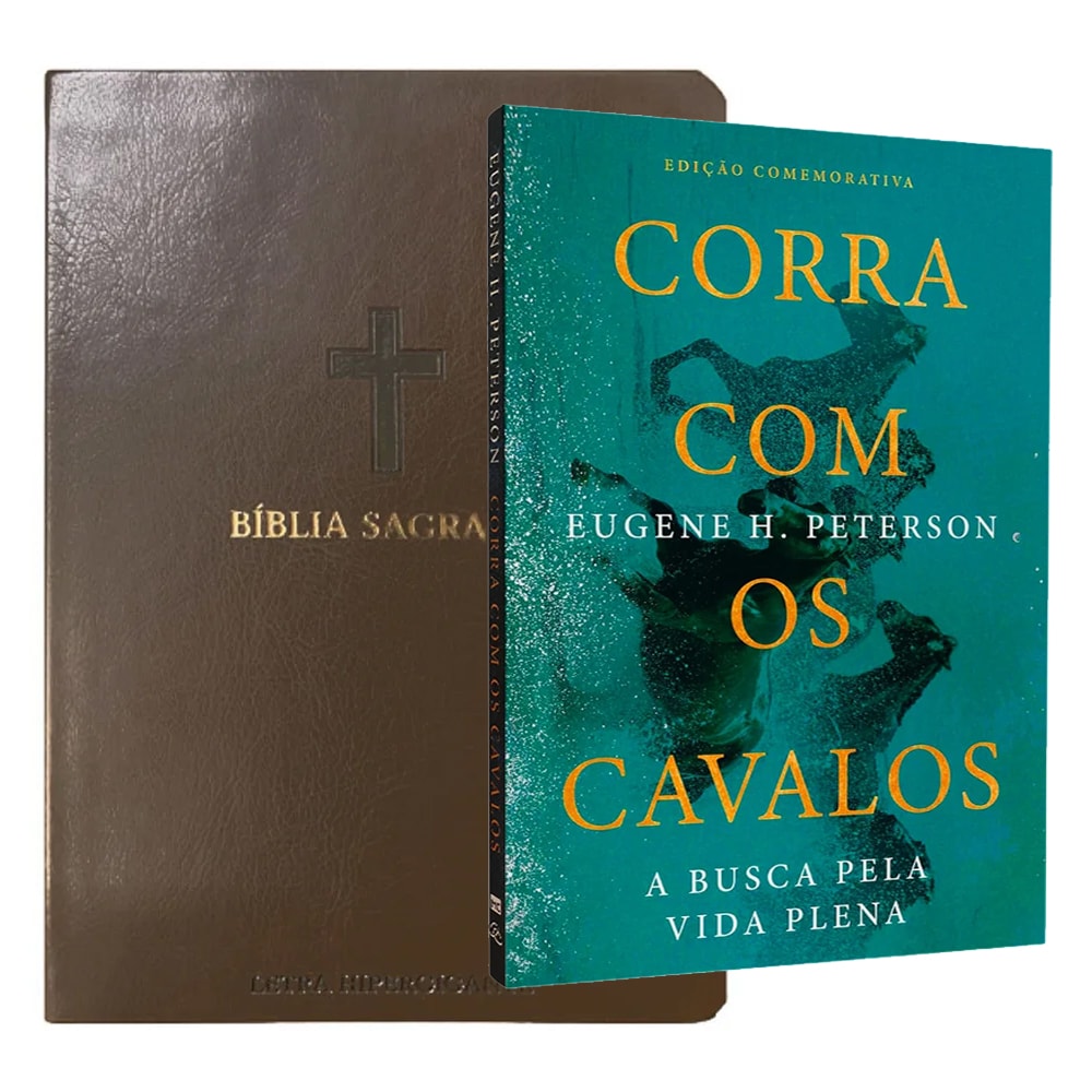Kit Dia dos Pais: Bíblia Sagrada ARC Letra Hipergigante marrom e "Corra Com Os Cavalos" azul-esverdeado. — Plenitude