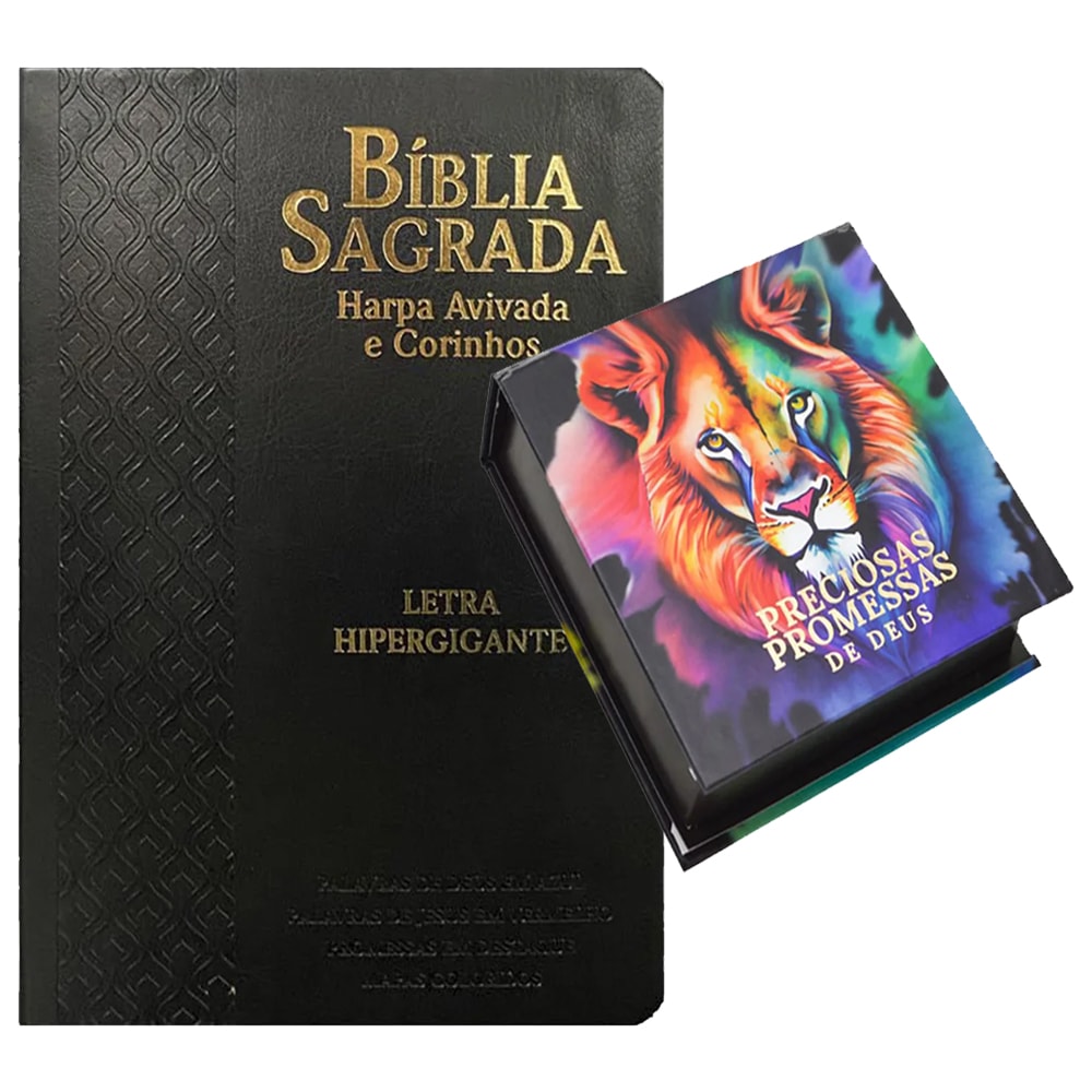 Kit Dia dos Pais - Bíblia Sagrada | Letra Hipergigante | Capa Luxo Arabesco Preta + Preciosas Promessas de Deus | Leão