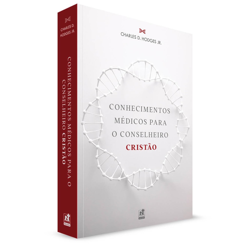 Livro Conhecimentos Médicos Para o Conselheiro Cristão, capa branca com estrutura de DNA e título em vermelho. — Plenitude