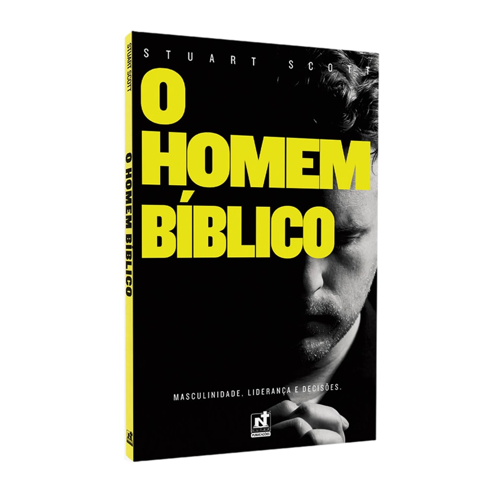 Livro O Homem Bíblico de Stuart Scott, capa preta e amarela com rosto de homem. — Plenitude
