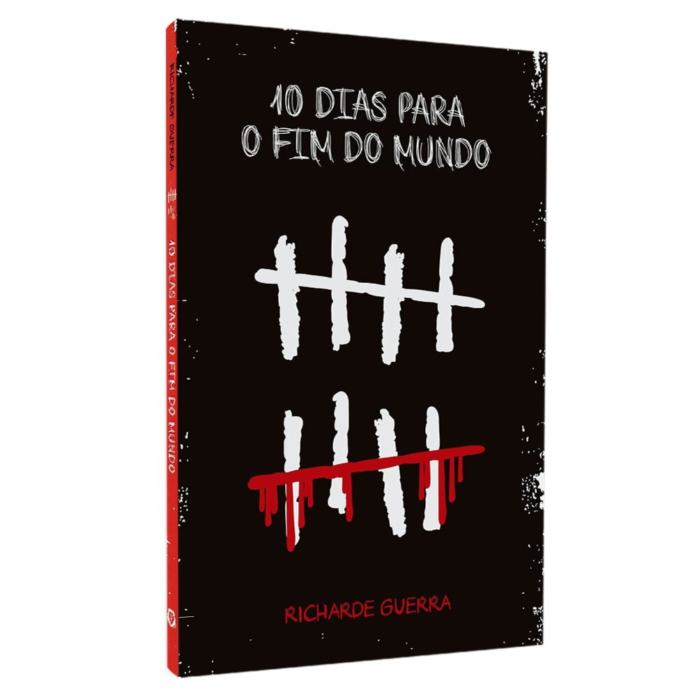 Livro 10 Dias Para o Fim do Mundo, capa preta com riscos brancos e vermelhos. — Plenitude
