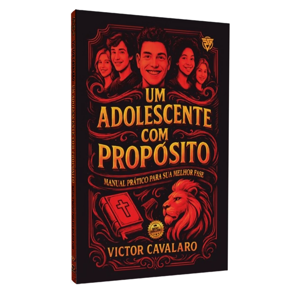 Livro Um Adolescente com Propósito, capa vintage preta com ilustrações coloridas de jovens. — Plenitude