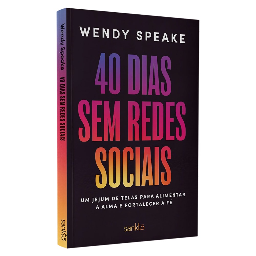 Livro 40 Dias Sem Redes Sociais, capa preta com título colorido em degradê. — Plenitude