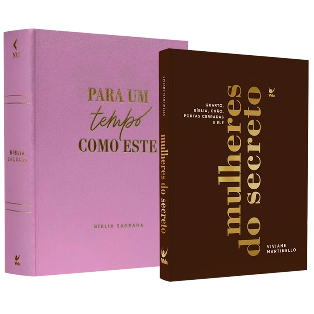 Kit com Bíblia Mulheres Para Um Tempo Como Este NVT rosa e livro "Mulheres do Secreto" marrom. — Plenitude