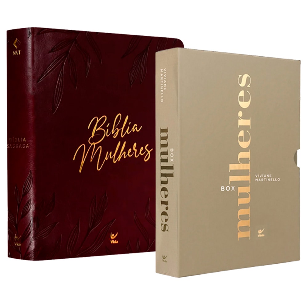 Kit Box Mulheres Viviane Martinello Capa Dura Luxo bege e Bíblia Mulheres Floral Vinho com detalhes dourados. — Plenitude