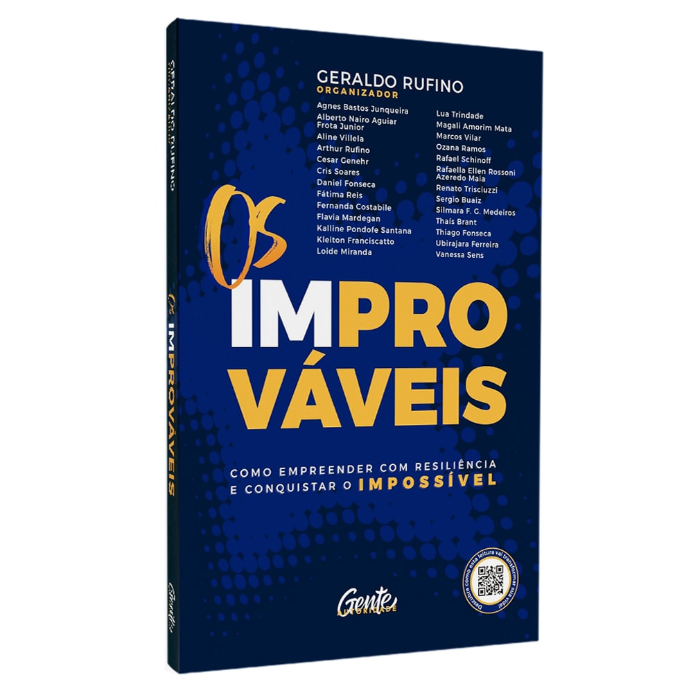Livro "Os Improváveis" de Geraldo Rufino e Diversos Autores, capa branca com título azul e amarelo. — Plenitude