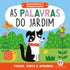 Livro infantil "As palavras do jardim", capa azul com cachorro, borboleta, caracol e abelha. — Plenitude