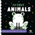 Livro My First Animals North Parade Publishing, capa preta com ilustração de um sapo branco. — Plenitude