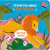 Livro infantil Os Sons dos Animais da Selva, capa azul com leão e texturas. — Plenitude
