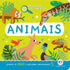 Livro infantil Primeiros Conhecimentos - Animais, capa colorida com girafa e canguru. — Plenitude