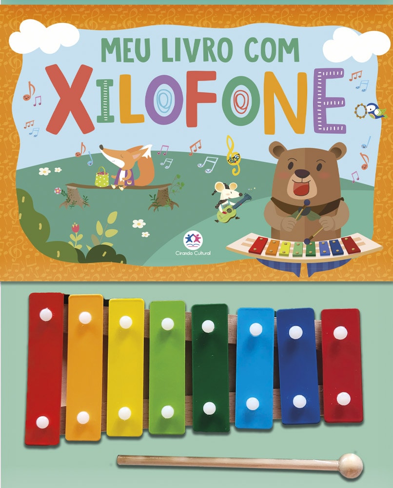 Livro infantil "Meu Livro com Xilofone" da Ciranda Cultural, capa com animais e xilofone colorido. — Plenitude