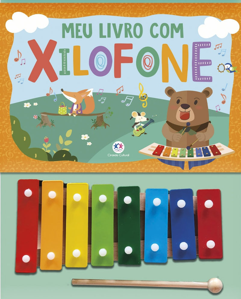 Livro infantil "Meu Livro com Xilofone" da Ciranda Cultural, capa com animais e xilofone colorido. — Plenitude