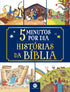 Livro 5 Minutos Por Dia - Histórias da Bíblia. Capa com ilustrações de cenas bíblicas e título em azul e dourado. — Plenitude