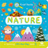 Livro interativo My First Fact Nature, capa azul com montanhas e elementos da natureza. — Plenitude