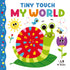 Livro infantil "Tiny Touch My World" com capa azul e um caracol colorido e uma flor. — Plenitude