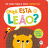 Livro infantil "Onde Está o Leão?" com capa vermelha e ilustração de leão. — Plenitude