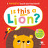 Livro infantil "Is This a Lion?" com capa vermelha e ilustração de leão. — Plenitude