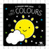 Livro sensorial My First Colours, capa preta com sol amarelo e nuvem branca. — Plenitude