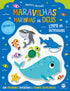 Livro de atividades Maravilhas Marinhas de Deus, capa azul com animais marinhos e adesivos. — Plenitude