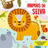 Livro infantil Animais da Selva quebra-cabeças, capa verde com leão, elefante, preguiça, jacaré, esquilo e raposa — Plenitude