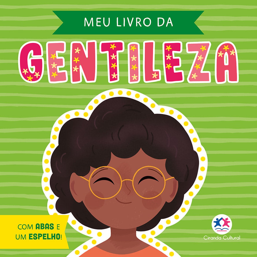 Livro infantil "Meu Livro da Gentileza" com capa verde e uma menina de óculos sorrindo. — Plenitude