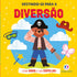 Livro infantil Vestindo-se Para a Diversão, capa amarela com cachorro pirata, óculos, chapéu, borboleta e varinha mágica — Plenitude