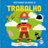 Livro infantil "Vestindo-se Para o Trabalho" com capa azul e um bombeiro animal. — Plenitude