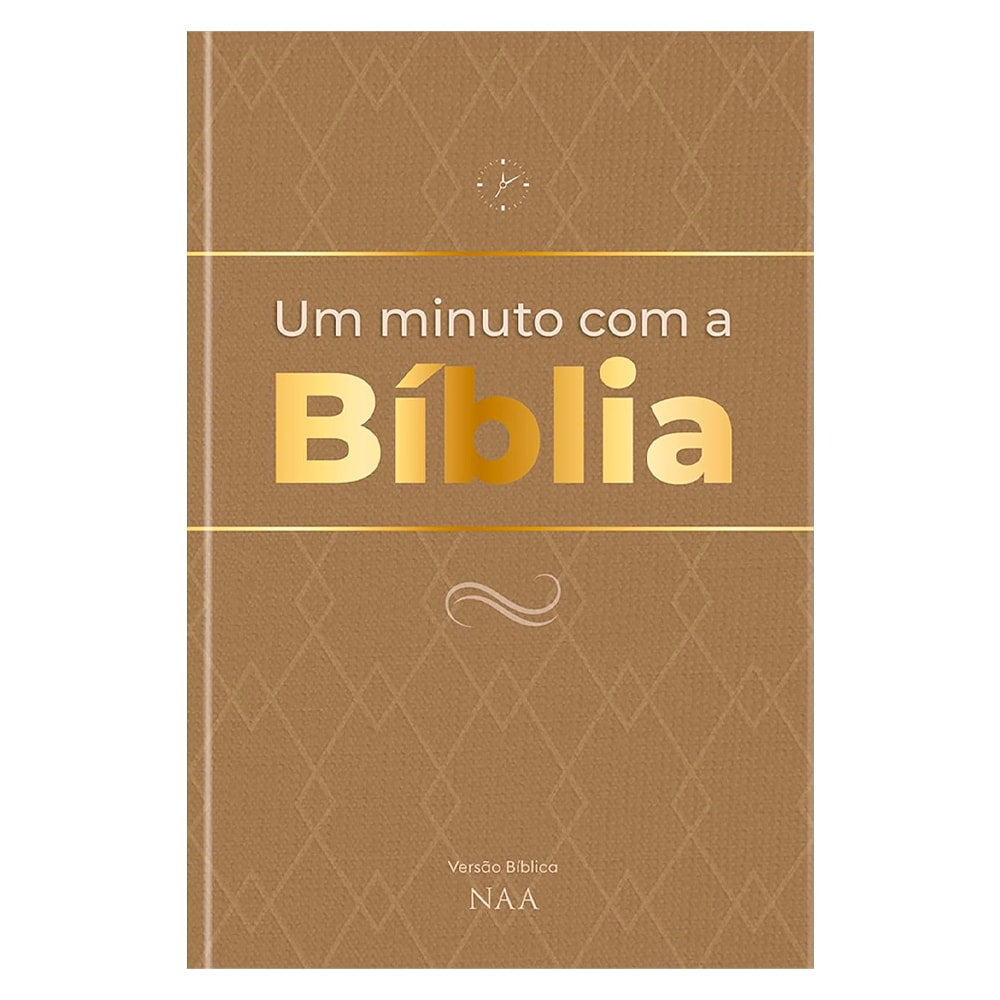 Livro Um Minuto Com a Bíblia, capa marrom com detalhes dourados e título em dourado. — Plenitude