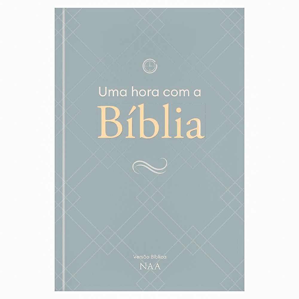 Livro "Uma Hora Com a Bíblia", capa cinza-claro com letras douradas e detalhes geométricos. — Plenitude