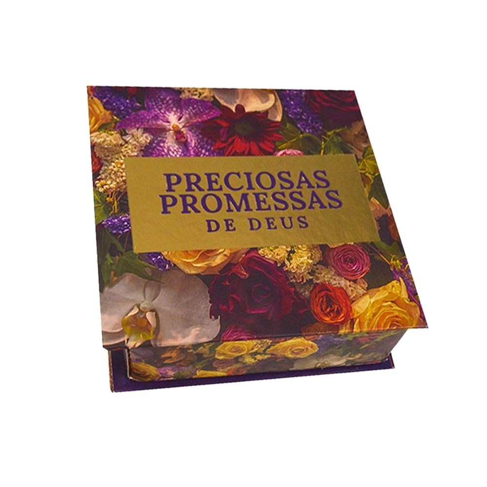 Caixinha de Promessas Preciosas Promessas de Deus, floral com tampa dourada. — Plenitude