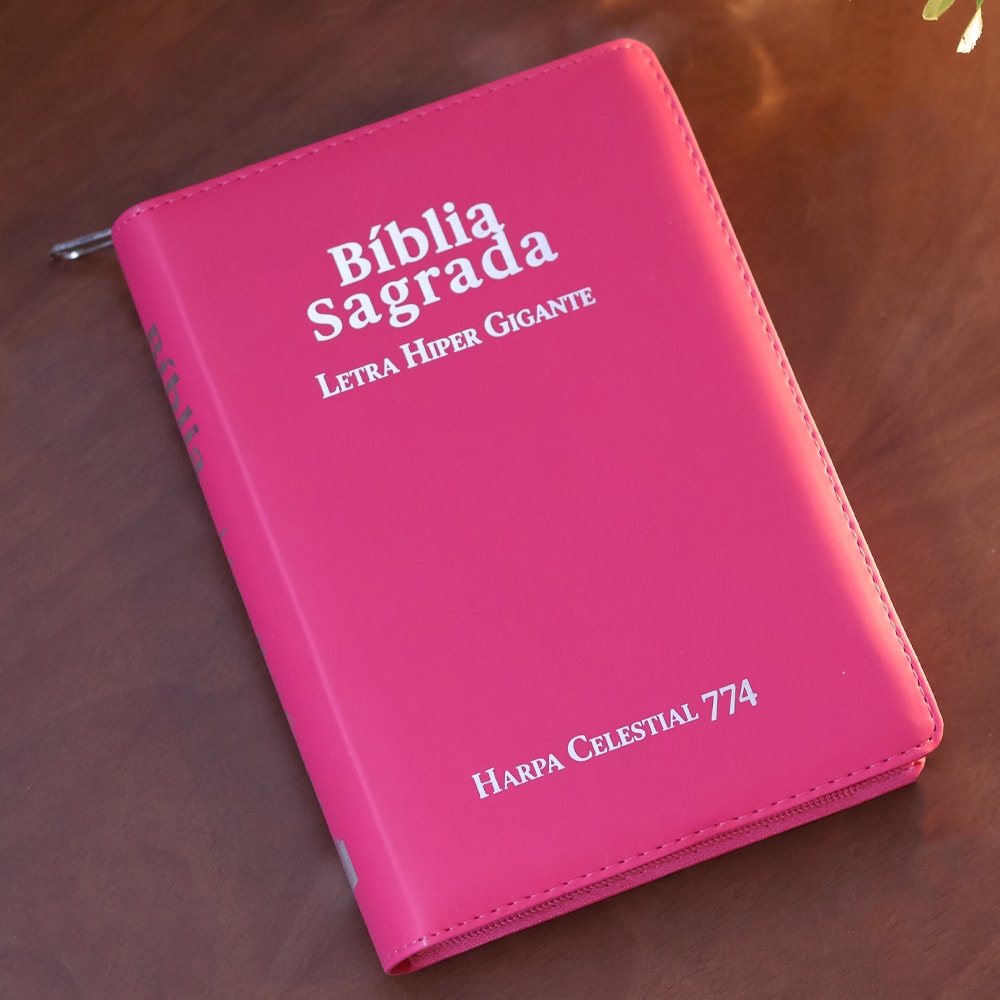 Bíblia Sagrada C/ Zíper | ARC | Letra Hipergigante | Capa Luxo Pink | Harpa Celestial 774
