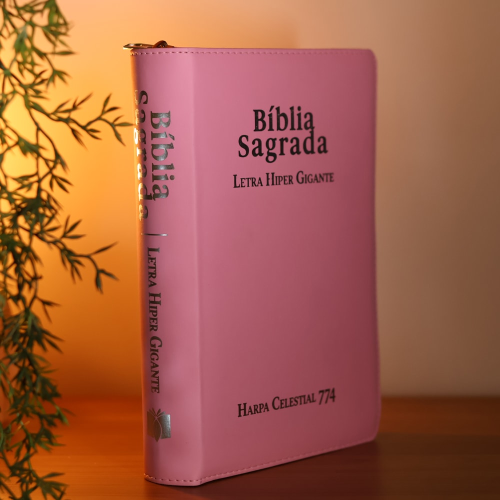 Bíblia Sagrada C/ Zíper | ARC | Letra Hipergigante | Capa Luxo Rosa | Harpa Celestial 774