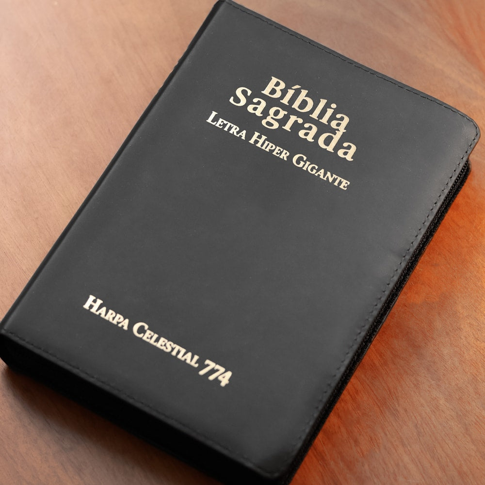 Bíblia Sagrada C/ Zíper | ARC | Letra Hipergigante | Capa Luxo Preta | Harpa Celestial 774