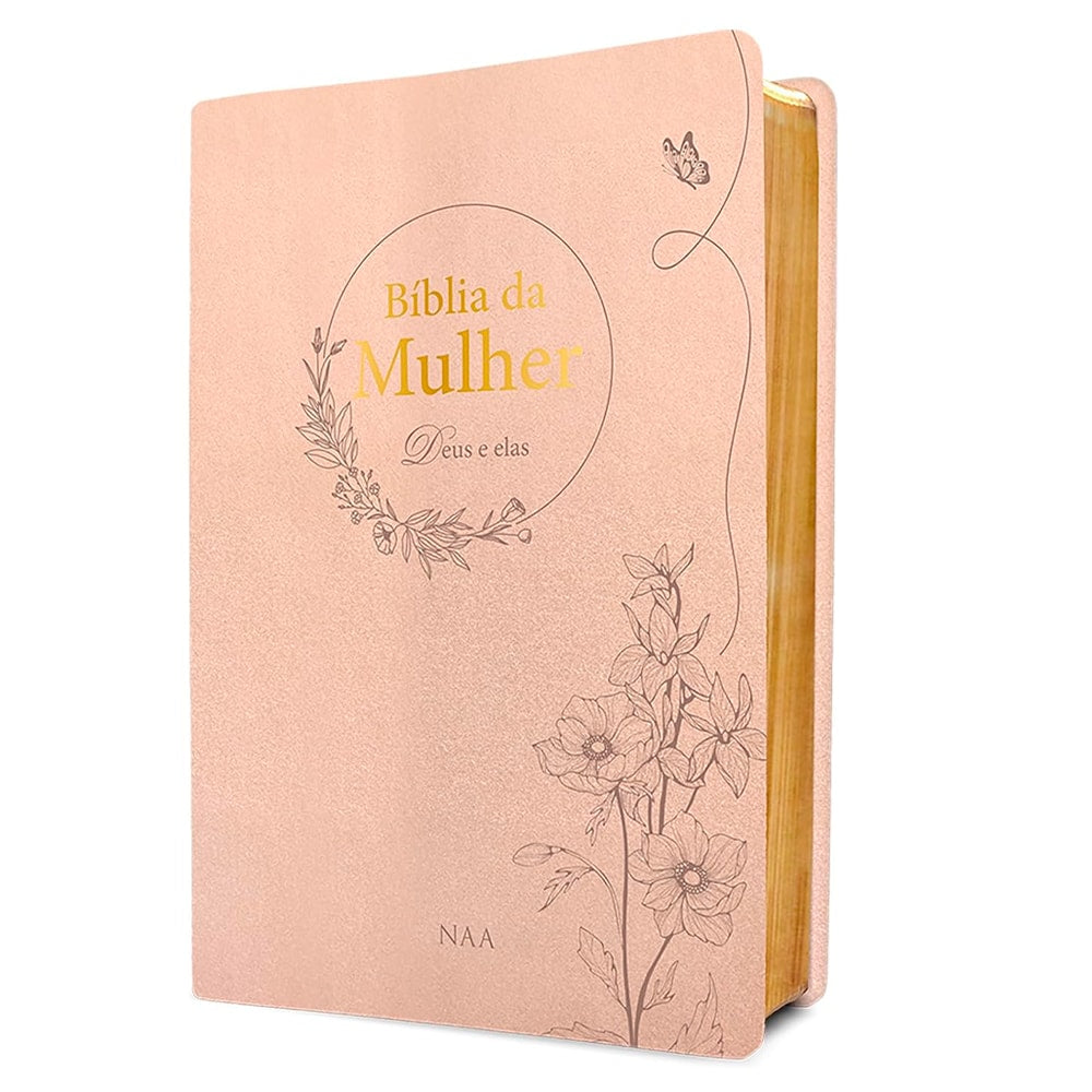 Bíblia da Mulher Deus e Elas | NAA | Capa Couro Soft Champagne