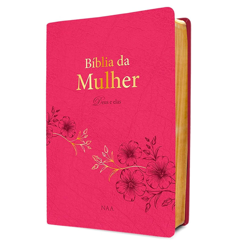 Bíblia da Mulher Deus e Elas | NAA | Capa Couro Soft Rosa